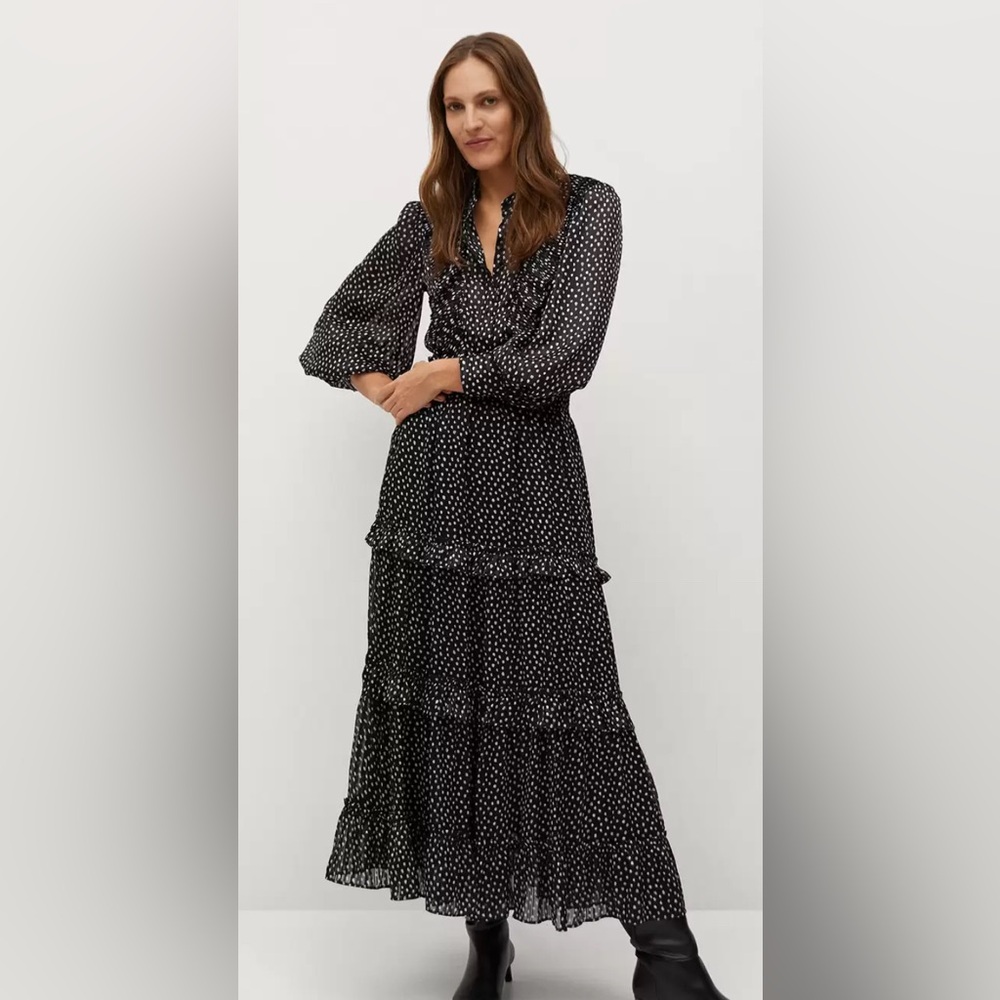 Mango Black and White Ruffled Tiered Skirt and Matching Top